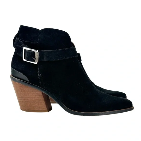 Rag & Bone Ramone Black Buckled Leather Trimmed Suede Block Heel Ankle Boots